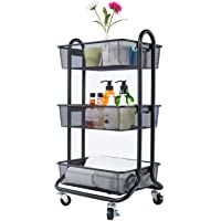 DESIGNA carro de almacenamiento con enrollamiento de malla metálica de 3 niveles con mango de utilidad Negro